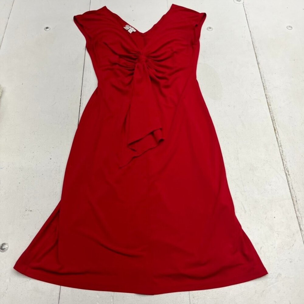 London Times Red V-Neck Sleeveless Ruched A-Line Dress